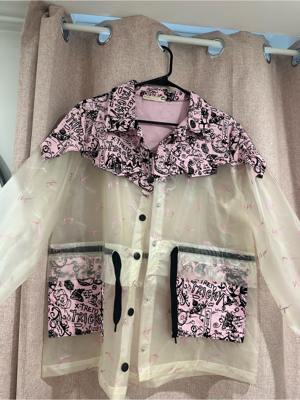 Transparent Pink Graphic-Trim Rain Jacket